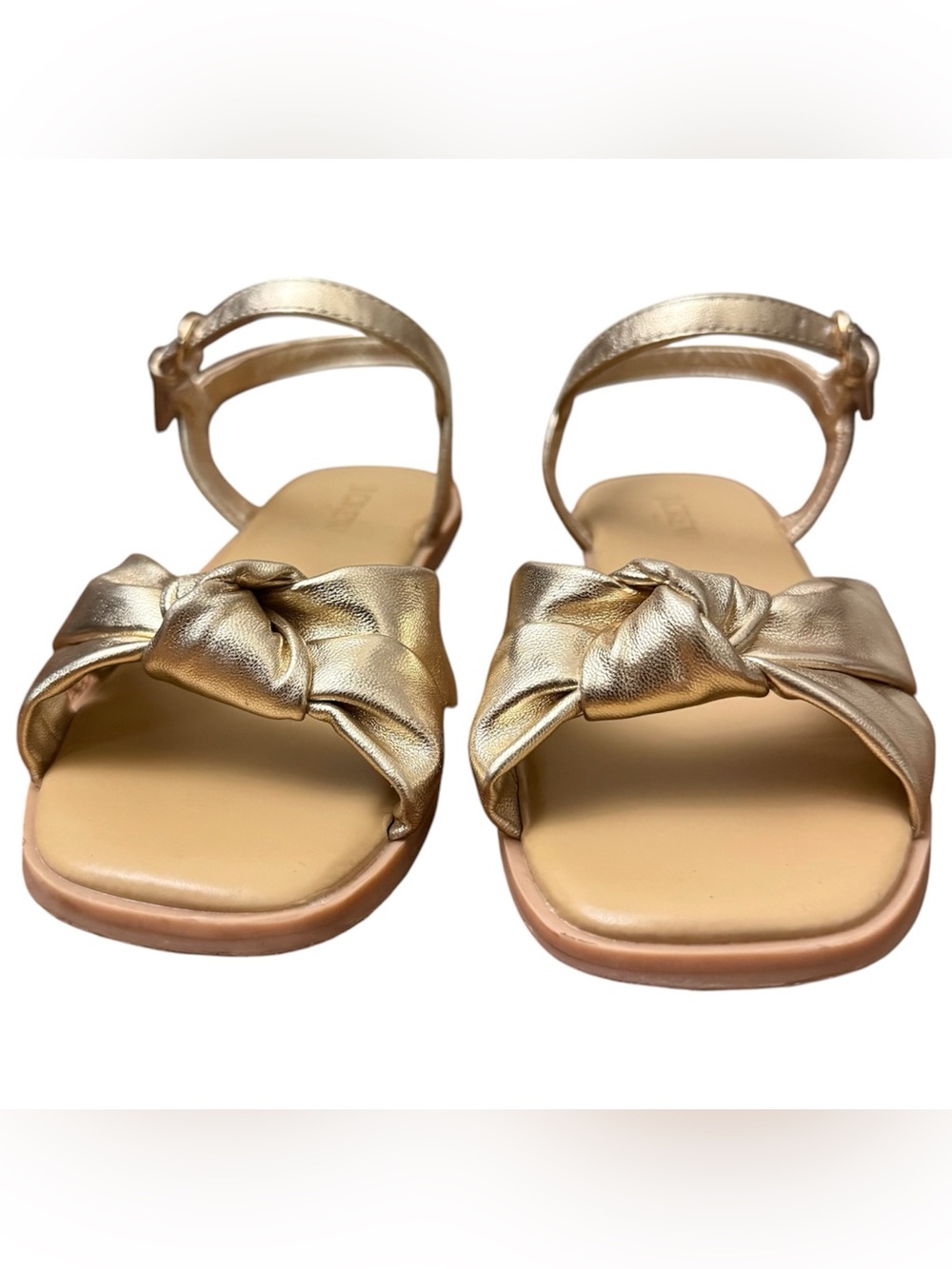 J.Crew Sandals Girls Size 2 Gold Knot Bow Metallic Dressy Summer Shoes - Picture 2 of 9